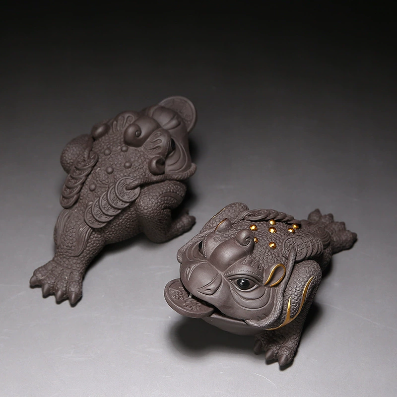 Позолоченный фиолетовый песок трехногий Золотой чайный бутик жаба может собрать деньги аксессуары для чайного столика чайный столик кунг-фу чайный сервиз маленькие украшения чай домашнее животное