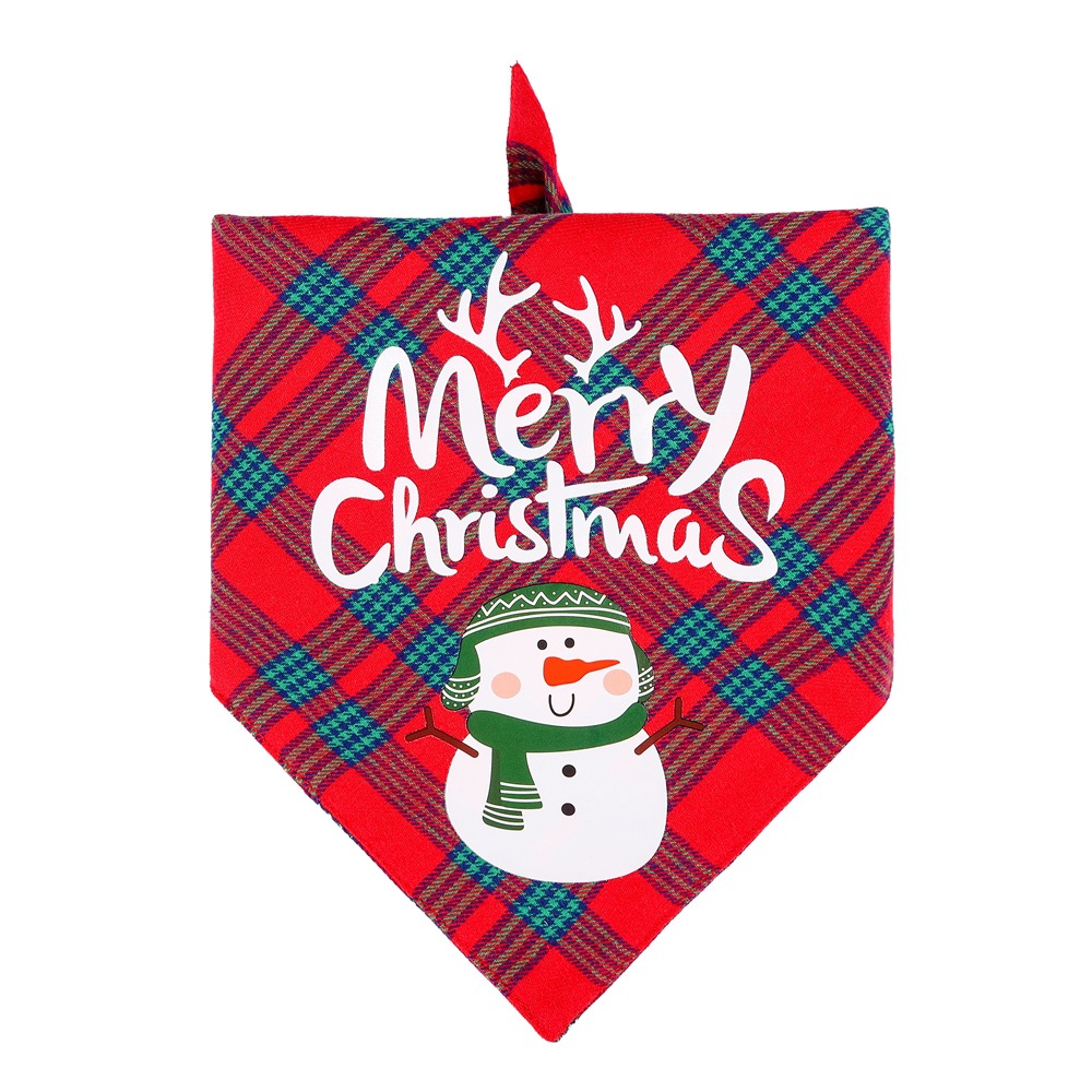 Fabricante en stock transfronterizo nuevo algodón a cuadros mascota triángulo toalla perro saliva toalla Navidad mascota saliva toalla