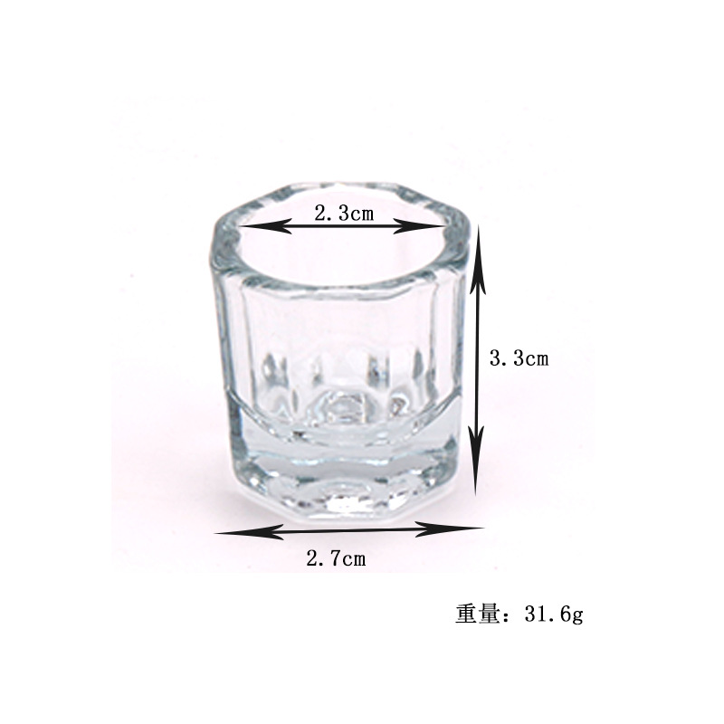Tapa de la taza octogonal de uñas tapa de cristal tapa de acero inoxidable tapa de la taza de mezcla de líquido de uñas cristal anti-volátil