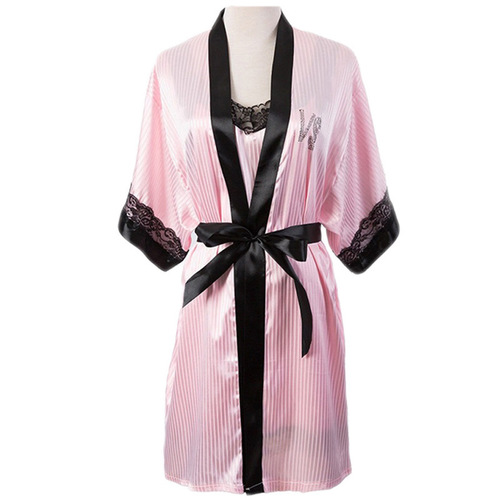 Party-style European and American-style sexy pajamas for women: summer lace backless slip dress two-piece set, ice silk with rhinestone embellishment nightgown.