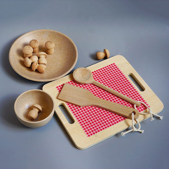 Factory direct foreign trade Log wind wooden shovel soup spoon spatula plate bowl chopping board play house kitchen toys