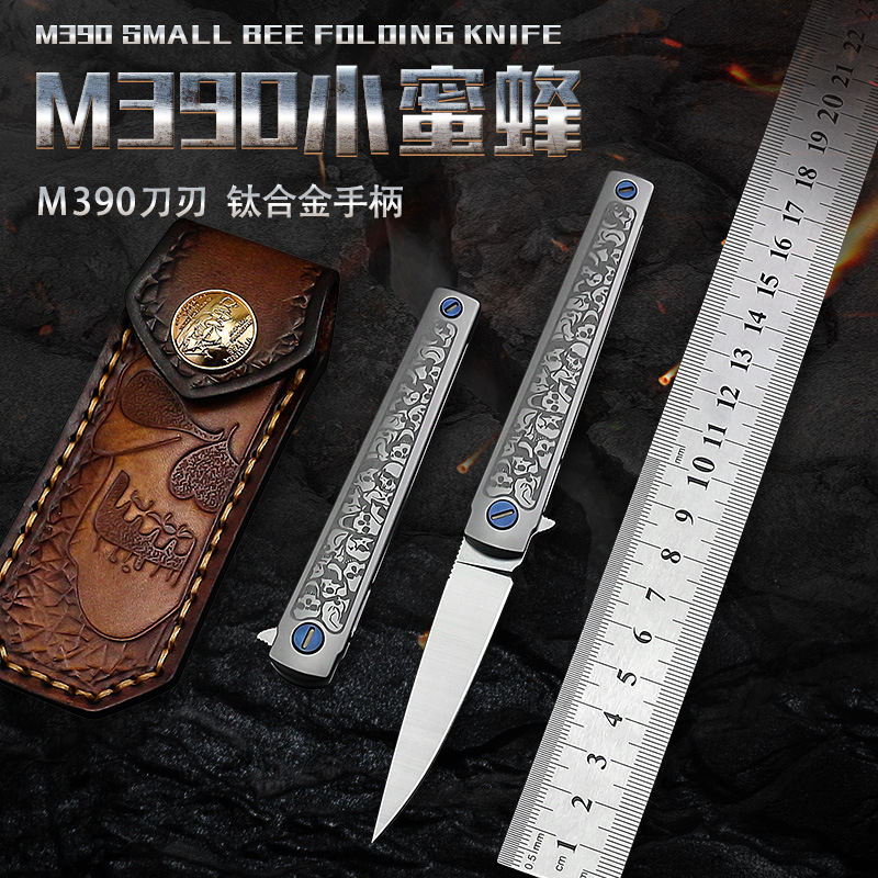 跨境货源现货 高硬度蜜蜂折刀MS3钛合金柄小刀水果刀口袋刀折叠刀
