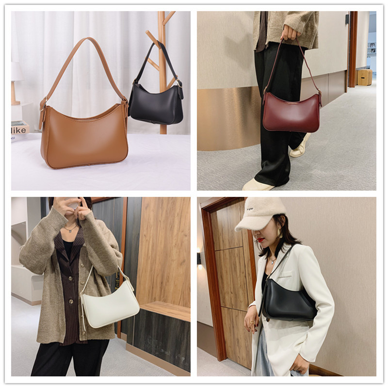 Bolso retro de las axilas nueva moda DIY hecho en casa color sólido bolso de las mujeres de un solo hombro DIY costura bolsa de material de la PU