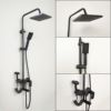 Black space aluminum water faucet set showing shower bathing big roof head bathroom shiny -head mixing valve