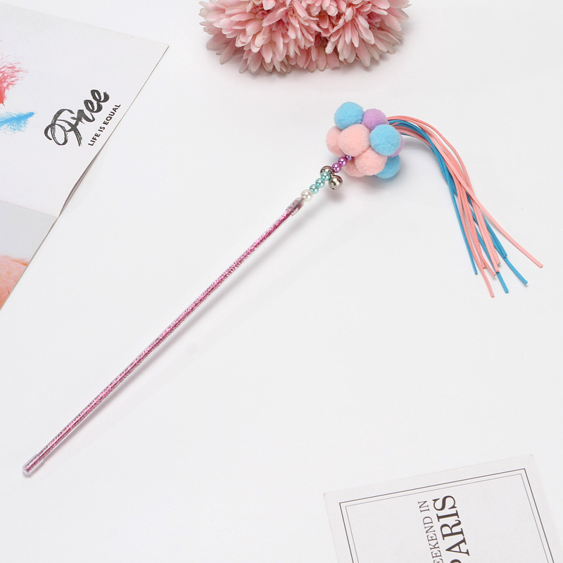 Suministro directo de fábrica nuevo juguete para mascotas colorido borla divertido gato palo pompón Campana gato juguete Hada divertido gato palo