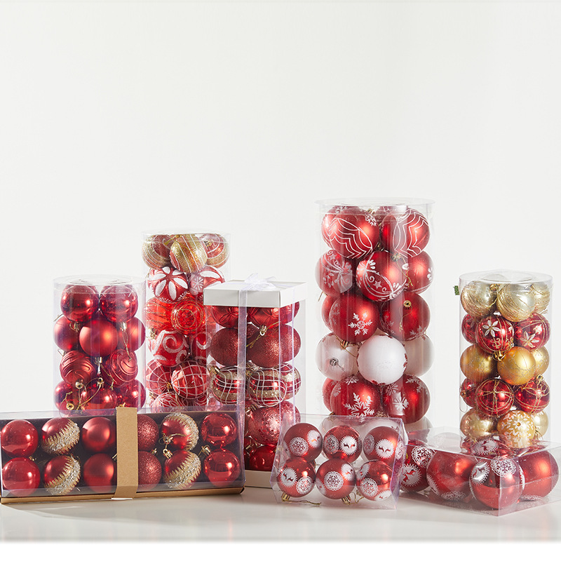 Bolas de Navidad rojas 6cm 8cm pintadas galvanizadas de hotel ventanas de decoración de Navidad colgantes