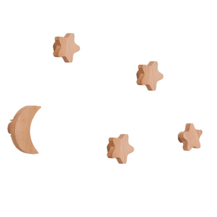 Zakka nórdico madera maciza pared gancho-perforación libre porche pared pegajoso gancho ropa estrella Luna creativo