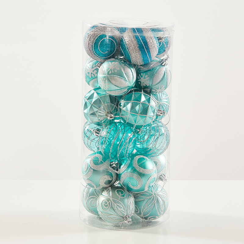 Bola de Navidad azul azul azul claro 6cm8cm bola de galvanoplastia pintada azul y verde colgante de decoración de ventana de hotel nacarado transparente