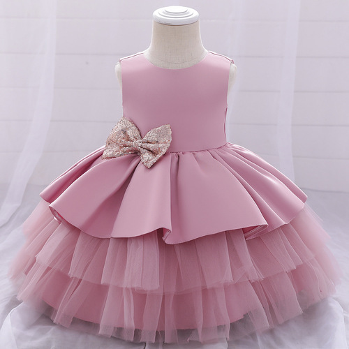 European and American New Children's Dress Princess Skirt First Birthday Baby Bow Candles Ball Gown Children Gown