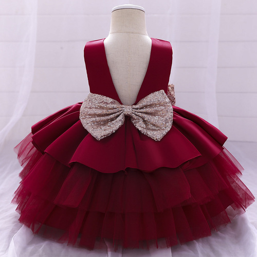 European and American New Children's Dress Princess Skirt First Birthday Baby Bow Candles Ball Gown Children Gown