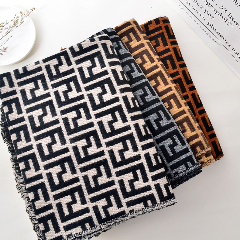 2020 estilo europeo y americano de doble cara bufanda de letra para mujeres Otoño e Invierno Nueva moda cálida Cachemira-como bufanda borla chal