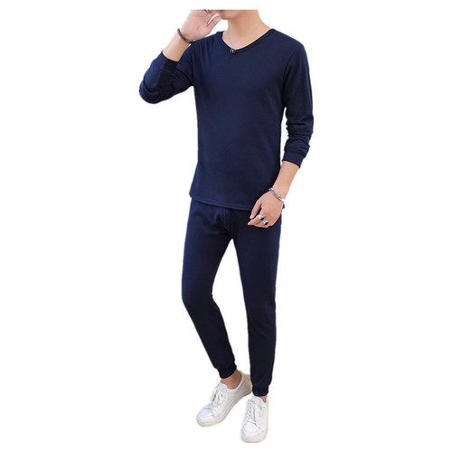 Men's Warm Thermal Innerwear Set with Fleece and Thick Padding Autumn/Winter Youth Large Size Cold-Proof Top and Bottom Set