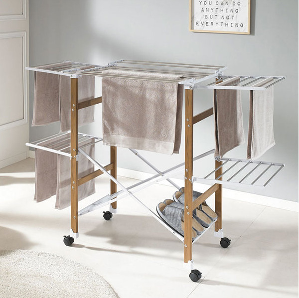 South Korea indoor and outdoor multi-functional stainless steel mobile folding clothes hanger large capacity floor drying rack