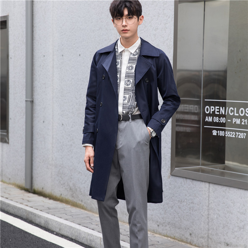 Autumn Trench Coat for Men, Mid-Length, Loose Fit, Korean Style, Trendy and Stylish, Men's Casual Jacket for Spring and Autumn
