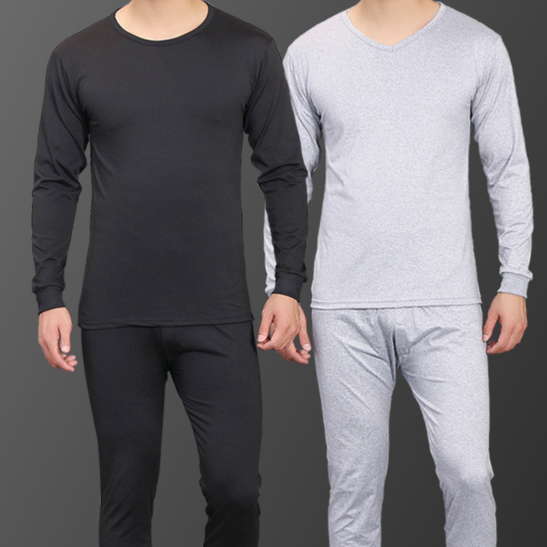 2020 Autumn Clothes and Trousers Set Boys' Thermal Underwear Men's Teenager Solid Color Base Shirt Fleece-lined Cold-proof Clothes for Men