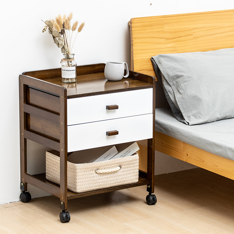 Mesita de noche dormitorio simple gabinete de noche extraíble simple moderno blanco hogar de doble capa gabinete de almacenamiento de Bambú
