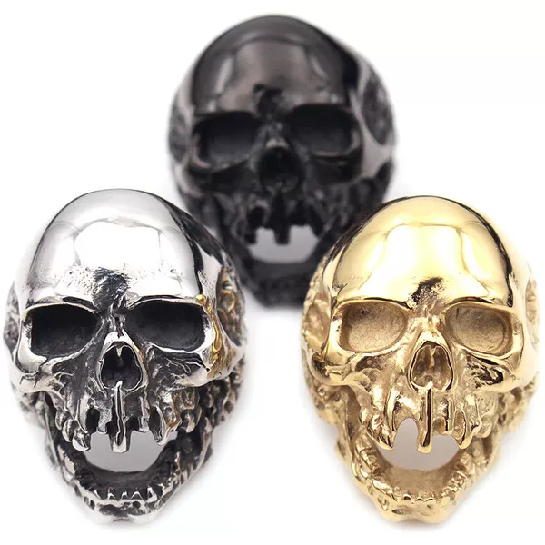 RR59 factory wholesale foreign trade Europe and America retro men's titanium steel ring tooth skull stainless steel ring
