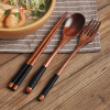 Japanese wooden spoon, fork, chopsticks, set from natural wood for adults, handheld cloth bag, tableware, 3 piece set