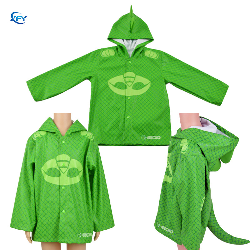 Children's Rainoutwear Pu Jacket Dinosaur Rainoutwear Baby Windbreaker Stereo Hooded Needle Car Lining European and American Kidsren's Clothing Guangdong