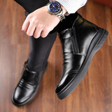 Зимняя новая хлопчатобумажная обувь мужская кожа высокая теплая бархатная хлопчатобумажная кожа