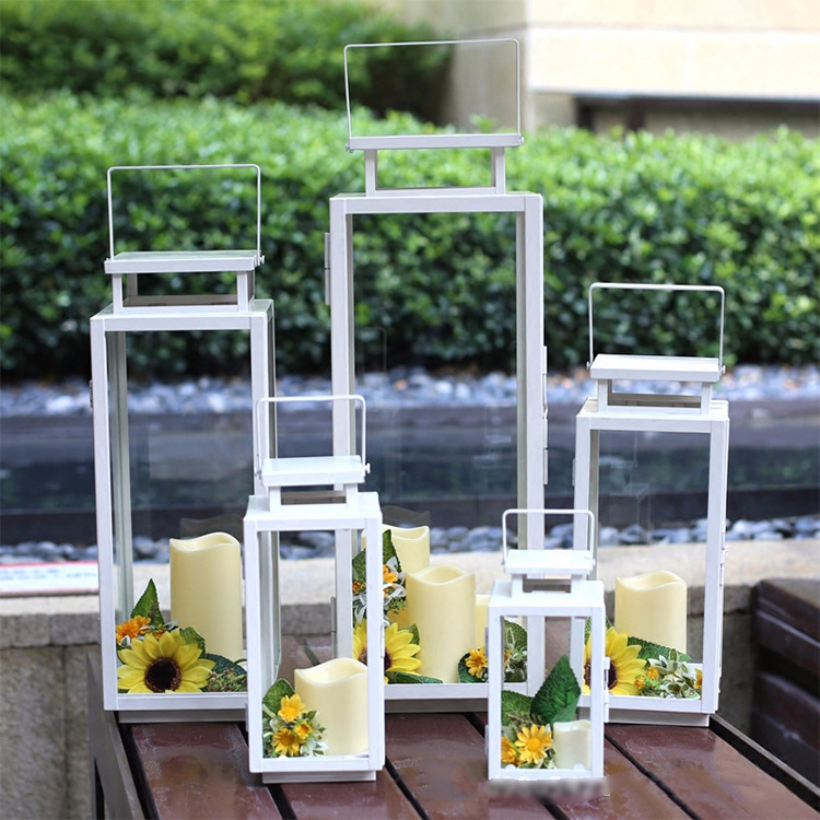 Portavelas de hierro estilo europeo para exteriores, decoración portátil de cristal retro, lámpara de piso grande, ideal para bodas y hoteles