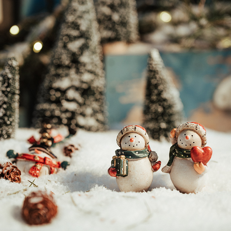 Resina vieja muñeco de nieve decoración de escritorio decoración colorida pintada a mano hace viejos retro americanos mostrador decoración