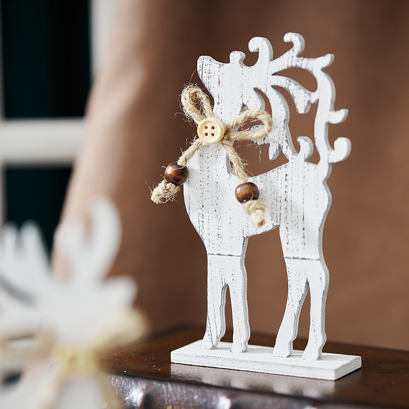 Madera de Navidad alce decoración pareja alce arco decoración de escritorio blanco decoración del mostrador de recepción