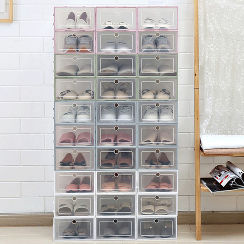 Transparent plastic shoe box shoe storage box dust-proof and moisture-proof home storage shoe box Japanese shoe box flip-top drawer type