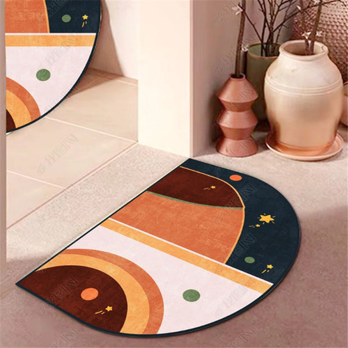 Semi-circular toilet floor mat, bathroom water-absorbent anti-slip blanket, home entry door retro foot mat