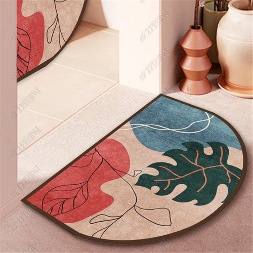 Semi-circular toilet floor mat, bathroom water-absorbent anti-slip blanket, home entry door retro foot mat