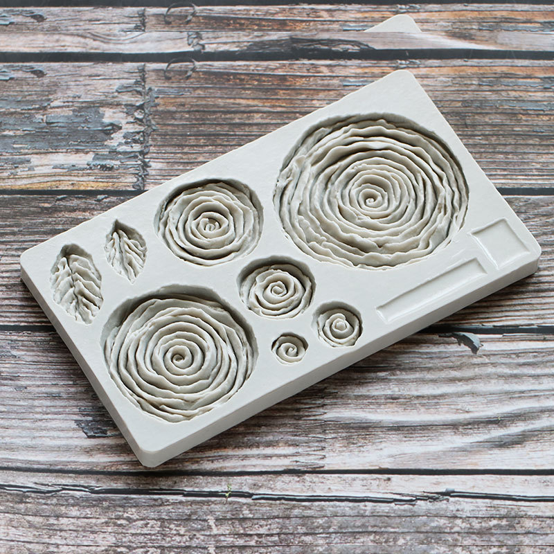 Tamaño 8-piece Rose hojas flor encaje decoración silicona fondant molde DIY hornear cake Edge decoración molde