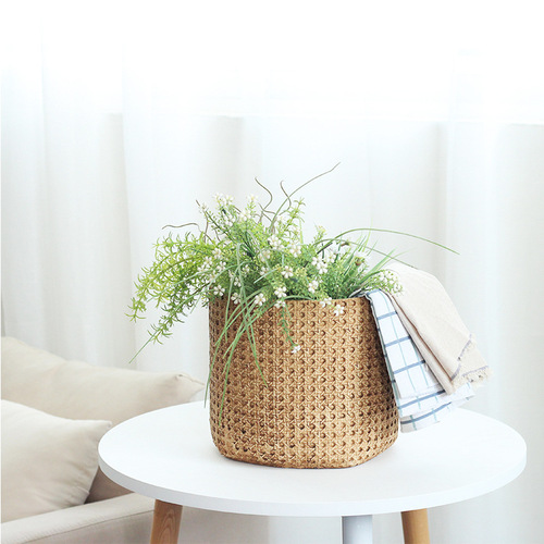 Nordic cement flower pot living room floor-standing large simple indoor potted plant creative personality imitation woven bamboo pot pot