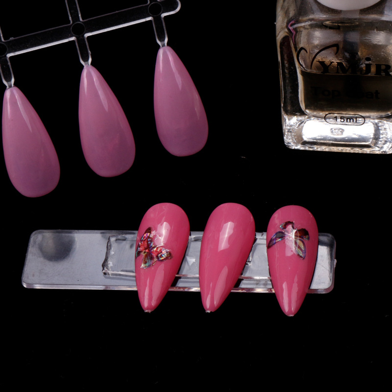 Nuevo modelo 5 # Juego de herramientas de 240 piezas con puntas de uñas estilo japonés en forma de almendra, diseño de gota de agua, tarjeta de muestra de colores para práctica de uñas.