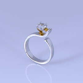 速卖通镶嵌仿真钻石开口戒指 欧美镀18k黄金分色订婚指环