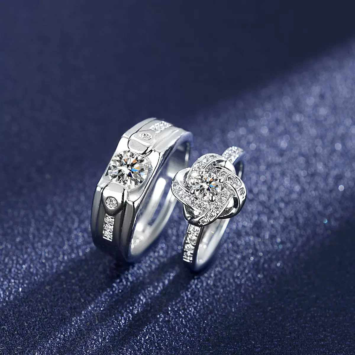 快手直播新爆款仿真莫桑石钻戒T家六爪一克拉时尚活口情侣戒指女