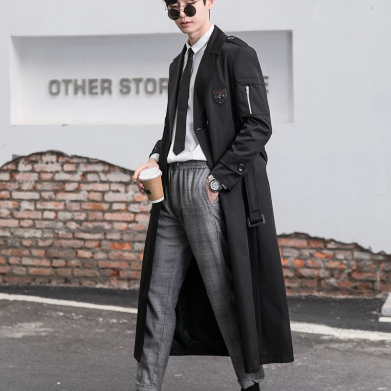 Мужской длинный плащ, повседневное модное стильное пальто выше колена в корейском стиле в стиле ретро, ​​весенне-осеннее пальто в британском стиле, куртка больших размеров