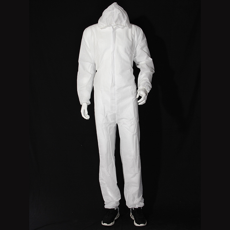 一次性无纺布防尘连衣帽服 白色拉链款连体防护服 厂家供应