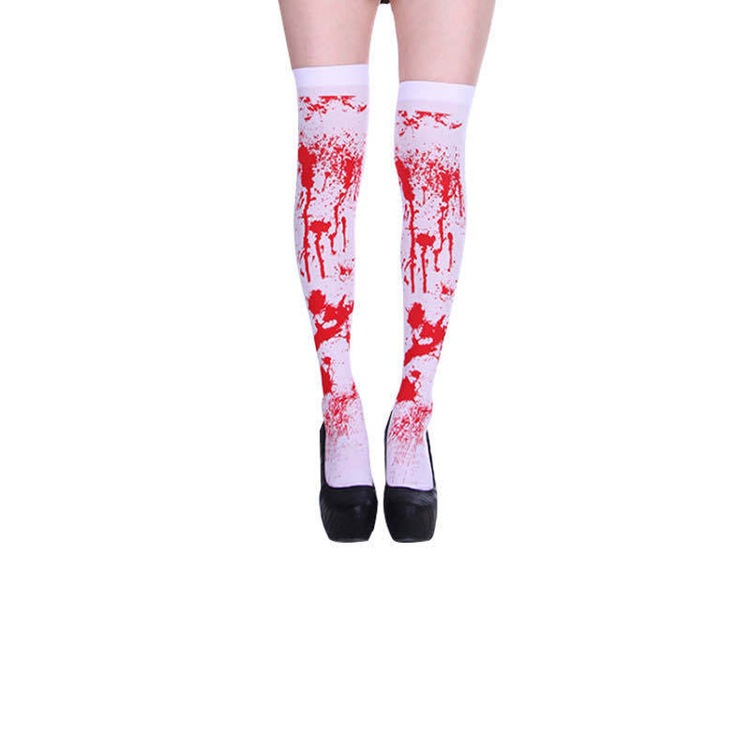 Halloween calcetines de sangre guantes de sangre pascua zombie manchas de sangre guantes largos maquillaje baile disfraz de enfermera calcetines sangrantes