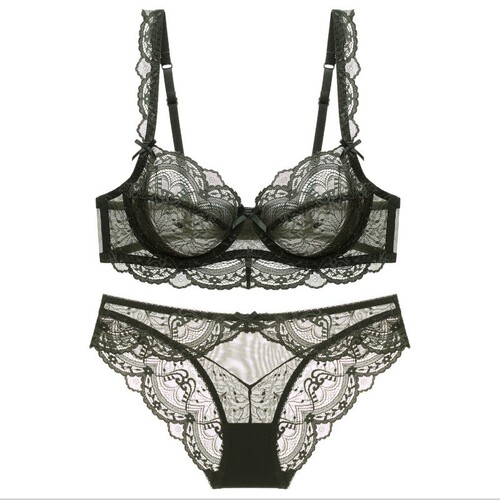 Sexy Lace Underwear for Europe and America, Ultra-thin Transparent Big Cup Bra, Small Size, Large Size, Anti-sagging, Supportive Bra Set 