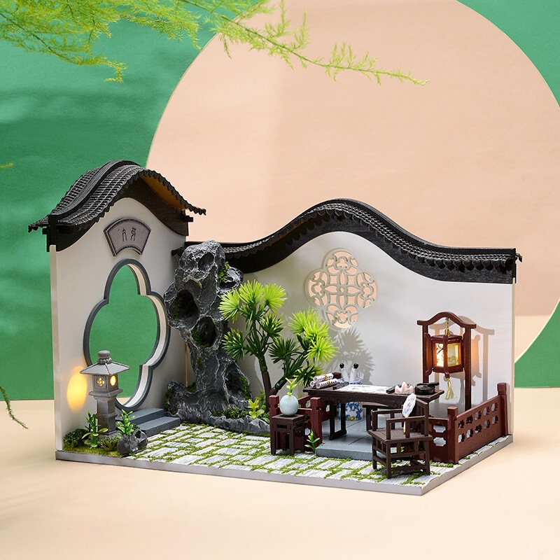 Zhiqu House New Chinese Handmade Building Assembled DIY Cabin Model Emblem Courtyard Classical Ink Chinese Style Cabin