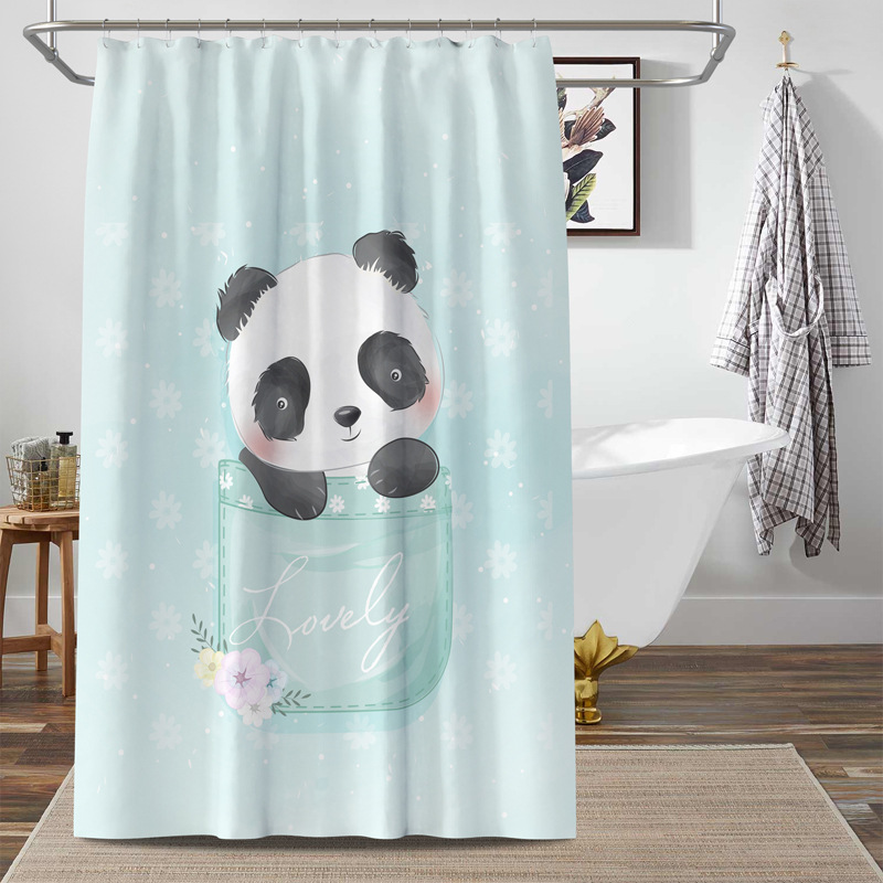 Best-Selling Cute Panda Cat Cartoon Animal Digital Print Waterproof And Shower Curtain Manufacturer Direct_voghion.com
