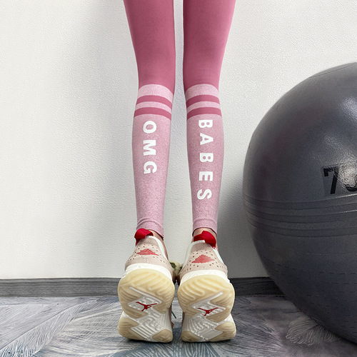 Fitness pants for women, high-waisted, abdominal-controlling, stretchy sports training outerwear leggings, letter peach butt-lifting yoga pants, autumn and winter