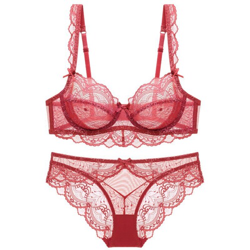 Sexy Lace Underwear for Europe and America, Ultra-thin Transparent Big Cup Bra, Small Size, Large Size, Anti-sagging, Supportive Bra Set 