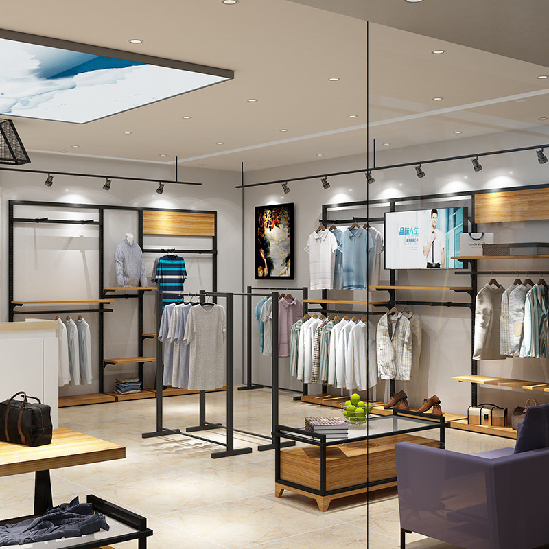 Estante de los hombres ocasionales pantalones vaqueros estante de exhibición estante de la tienda de ropa soporte de exhibición montado en el piso de pared móvil percha