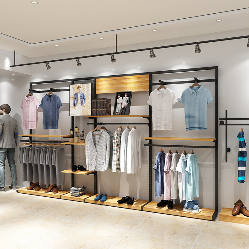Exhibidores para tiendas de ropa, estantes de pared para tiendas de ropa masculina, percheros de pie, exhibidores para transmisiones en vivo, escaparates grandes