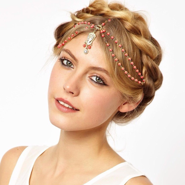 Europea y americana Bohemia princesa estilo mismo retro gótico flash diamante lujo acrílico accesorios para el cabello pelo cadena tocado cabeza cadena