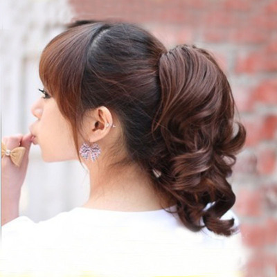 生产批发 新潮韩式虎夹马尾 卷发 绑马尾假发佩件 高温丝短发055|ru