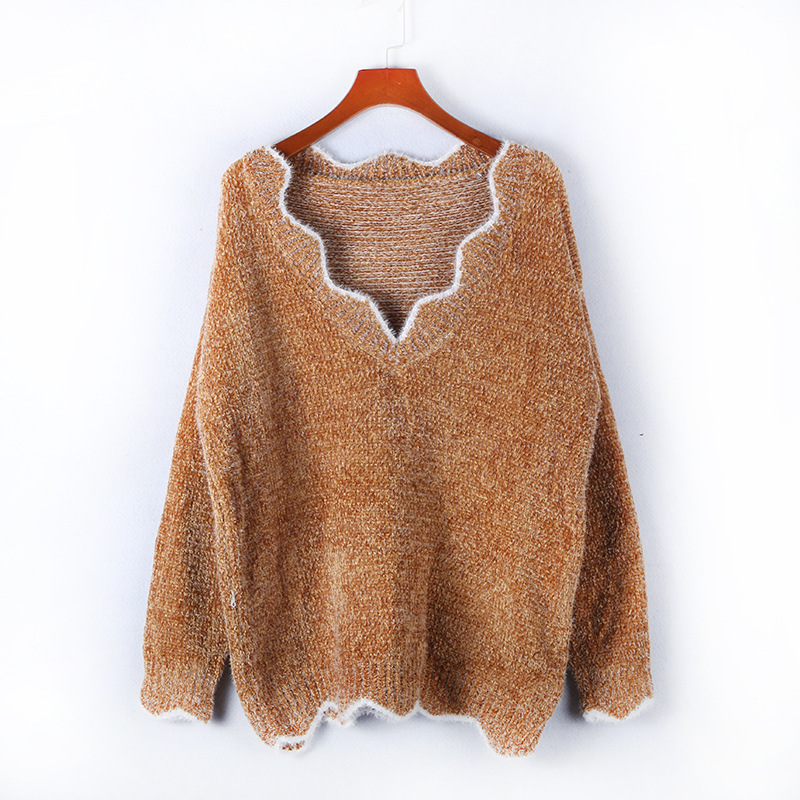 Suéter de punto multicolor con cuello en V para mujer, estilo casual y lindo, de la nueva colección otoño-invierno 2025 de Amazon transfronterizo.