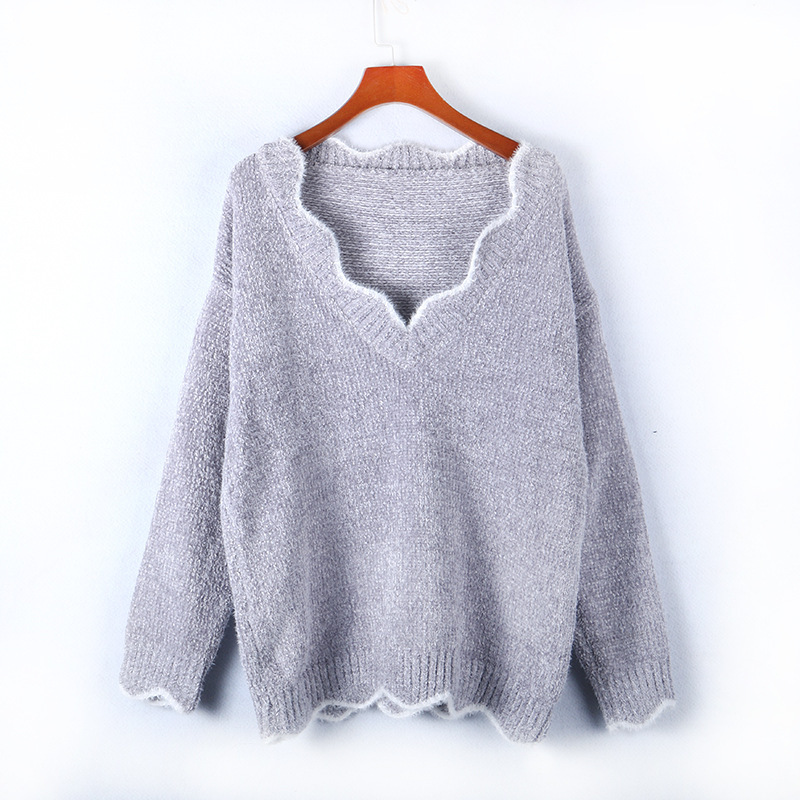 Suéter de punto multicolor con cuello en V para mujer, estilo casual y lindo, de la nueva colección otoño-invierno 2025 de Amazon transfronterizo.