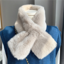 升级版 ins韩版獭兔毛围脖女秋冬仿皮草百搭濑兔毛围巾纯色小脖套